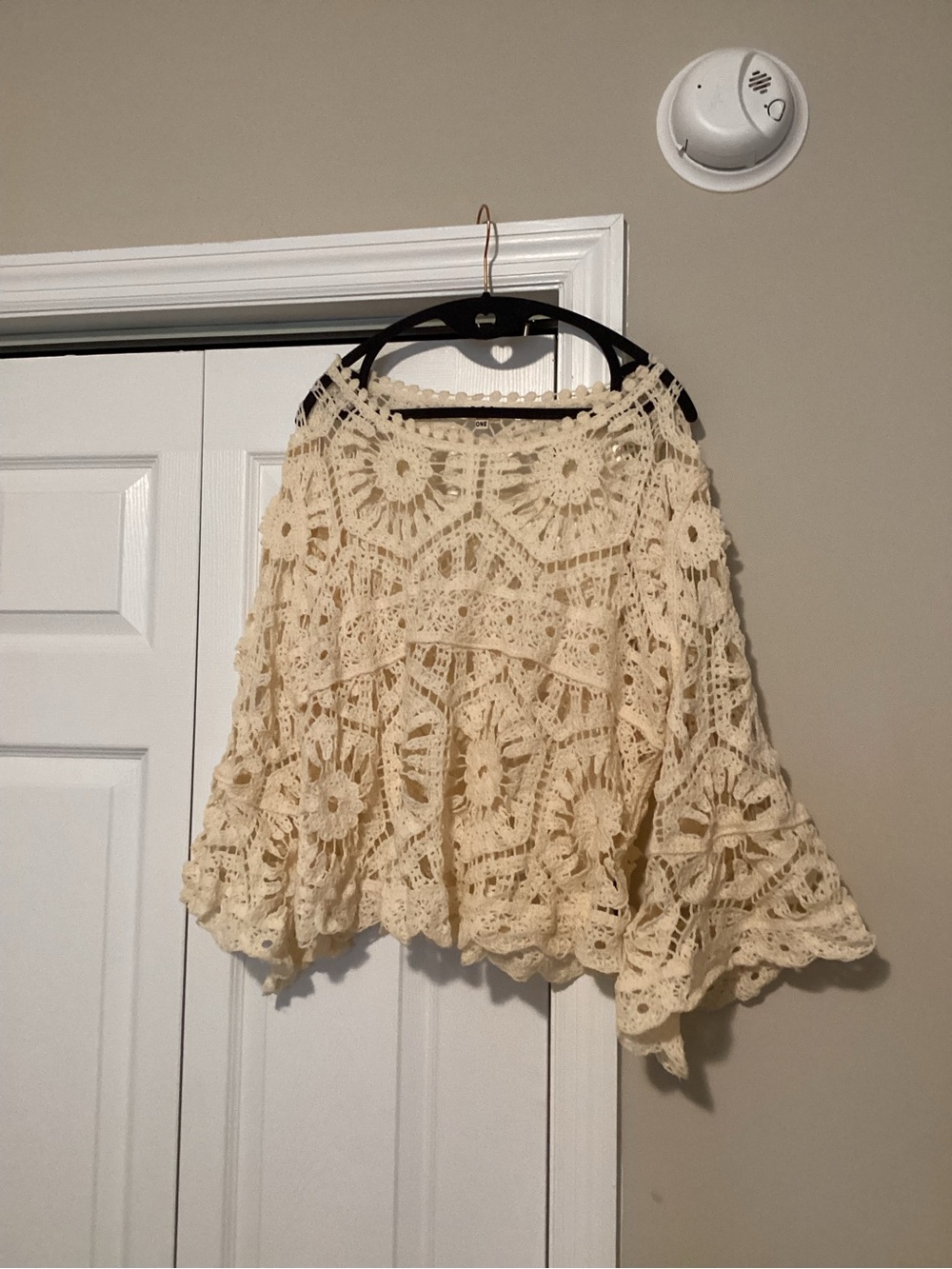 POL Cream Crochet Poncho Shrug